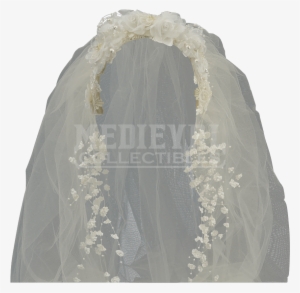 Ivory Victorian Headband With Long Veil - Bride