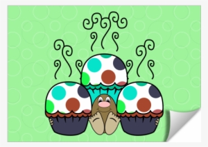 Cute Monster With Cyan And Blue Polkadot Cupcakes - Cartoon
