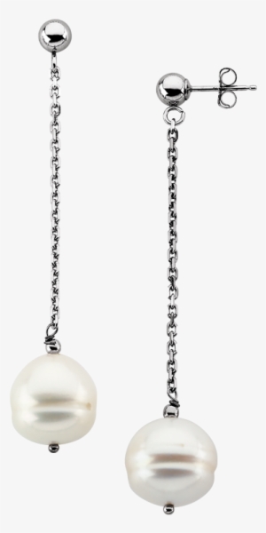 Golden Globe Jewelry Trends Pearl Dangle Earrings - Snow White Pearl Drop Earrings Set In 14k White Gold