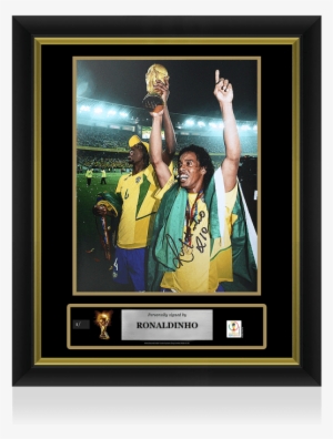 Ronaldinho Official Fifa World Cup™ Signed And Framed - Ronaldo 2002 Fifa World Cup Trophy
