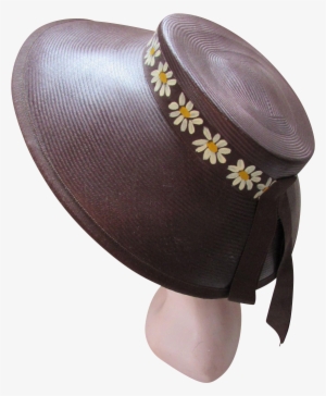 Adorable Straw Hat In Chocolate Brown And Hand Painted - Hat