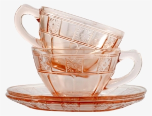 Pink Depression Glass Cup And Saucers Pair Doric Jeannette