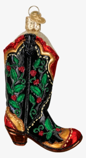 Holly Berry Cowboy Boot Ornament - Old World Christmas Holly Berry Cowboy Boot Glass Ornament