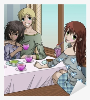 Cute Anime Couple And Friend At Cafe Valentines Day - Manga Schetsblok