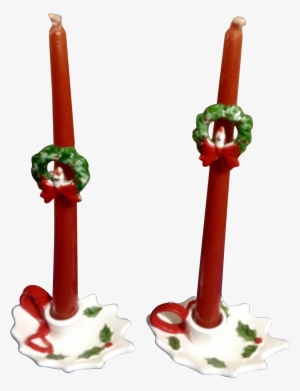 Vintage Lefton Christmas Holly Berry Leaf Ceramic Candle - Ceramic