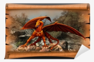 Dragon In The Scroll Of Parchment Wall Mural • Pixers® - Wallet