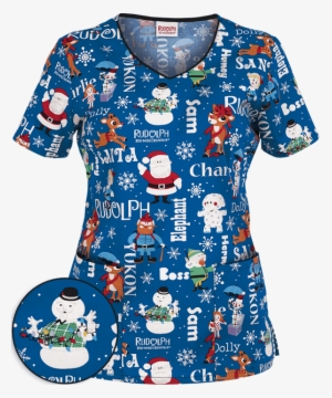 Christmas Scrubs Cherokee Tooniforms Rudolphs Misfits - Christmas Scrub Tops Blue