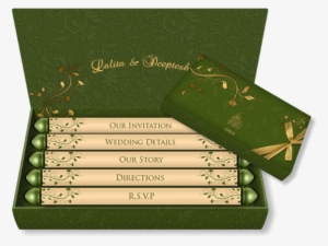 Mini Scroll Box Email Wedding Card In Emerald Green - Olive Green And Cream Wedding
