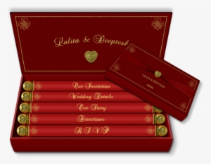 Red & Gold Box Email Wedding Invitation With Mini Scroll - Wedding Invitation