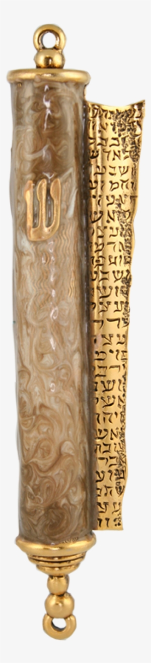Pewter Torah Scroll Style Mezuzah In Gold Enamel Finish