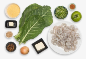 Cajun Shrimp & Cheesy Grits With Collard Greens & Green - Tomato Chutney