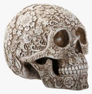Floral Carved Human Skull - Carved Skull