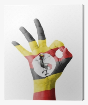 Hand Making Ok Sign, Uganda Flag Painted Canvas Print - Flag