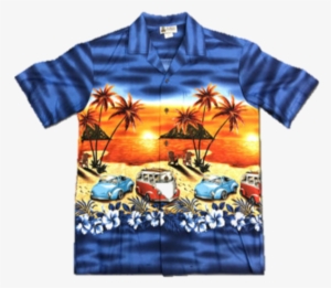 171218 Hawaiian Shirt - 501-465 Rust Aloha Shirt Tropical Palm Trees Sun Set
