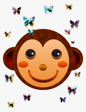 Monkey Face And Butterflies - Cartoon