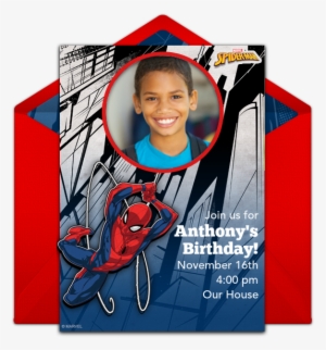 Spider-man Swinging Photo Online Invitation