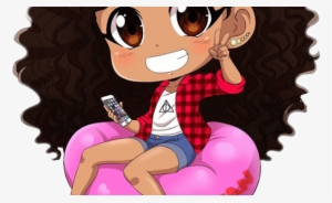 Chibi Curlyhair Curlyhairdontcare Curly Anime Girl - Girl With Curly Black Hair Clipart