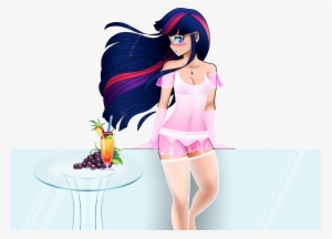 Fruit Juice, Glasses, Human, Humanized, Jewelry, Lingerie, - Sexy Blue Haired Anime Girl