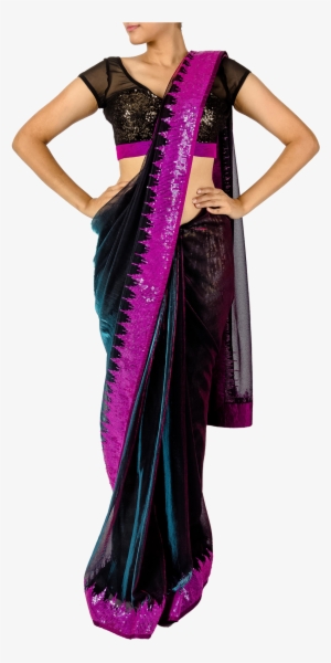 Black Blue And Pink Iridescent Saree And Blouse By - Dress