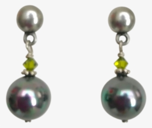 Silver Dome Post Iridescent Green Pearl Earrings - Earring