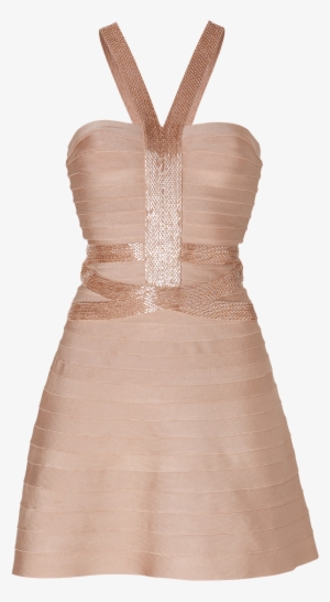 Herve Leger Portia Bandage Dress Gold Champagne - Bandage Dress
