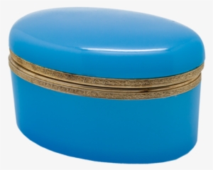 Vintage Large Oval Blue Opaline Glass Box - Opaline Glass