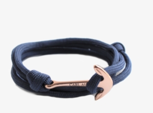 Carl August Rose Gold Anchor On Navy Blue Rope Bracelet - Gold