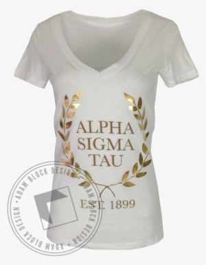 Alpha Sigma Tau Wreath Vneck By Adam Block Design - Active Shirt