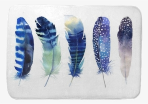 Hand Drawn Watercolor Feather Set - Watercolor Png Feathers Blue