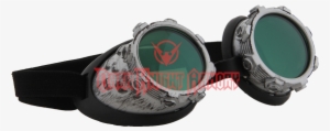 Steampunk Goggles Png For Kids - Cyber Steam Goggles Silver With Green Lenses