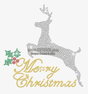 Crystal Rhinestone Merry Christmas Deer Iron-on Transfer - Iron-on