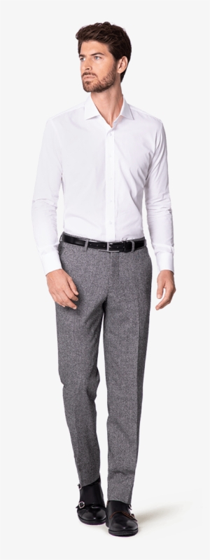 New Grey Slim Fit Tweed Pants - Shirt