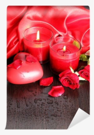 Beautiful Romantic Red Candle With Flowers, Close Up - Candle