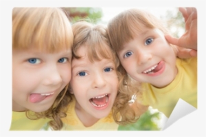 Low Angle View Portrait Of Happy Children Wall Mural - Sibling