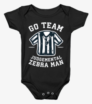 Go Team Judgemental Zebra Man Baby Onesy - Pastel Goth Baby Clothes