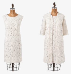 60s White Lace Dress Set, Vintage Two Piece Dress Jacket - Day Dress