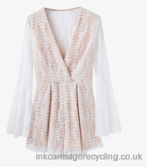 Crossover Lace Bell Sleeve Romper - Jumpsuits & Rompers