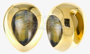 Brass Ear Weights With Tiger Eyes Tear Drop Ear - Jewellery