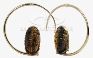 Large Brass Hoops With Tiger Eyes Shiva Mask Brass - Brass