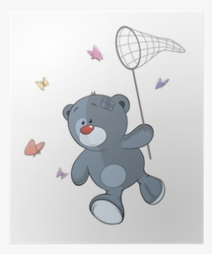 The Stuffed Toy Bear Cub And Butterfly Net Cartoon - Teddy Bear
