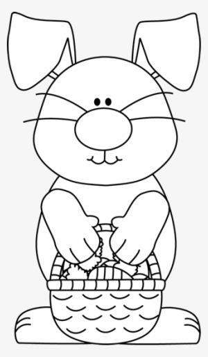 Black And White Bunny With Basket Of Carrots - Cute Bunny Clipart Black And White