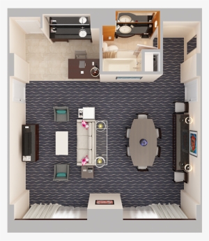 Hospitality Suite Parlor With Queen Sleeper Sofa - 3d Floor Plan