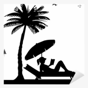 Silhouette Of Girl Reading A Book On The Beach Next - Beach Silhouette
