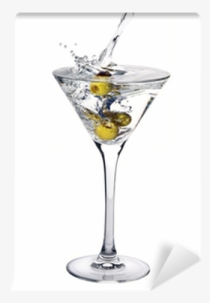 Martini Cocktail With Olives And Splash Wall Mural - Martini Glass