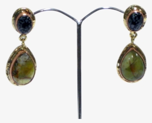 White Metal Green Opal & Snowflake Obsidian Earrings - Gold