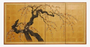 Japanese Four Panel Byobu Screen Sakura Cherry Blossom - Tree