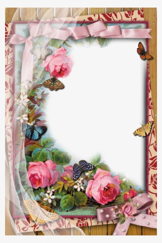 Flower And Butterfly Border Design Png Download - Love Photo Frame Editor