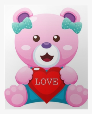 Illustration Of Teddy Bear With Heart Vector Poster - Teddy Bear