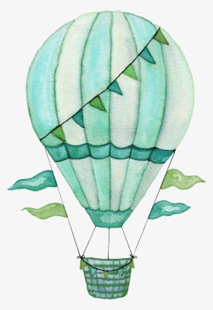 Hand Painted Blue Hot Air Balloon Png Transparent - Hot Air Balloon Watercolor Transparent