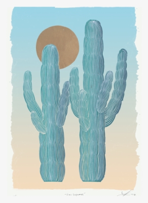 Dos Saguaros W/ Watercolor Background - Saguaro